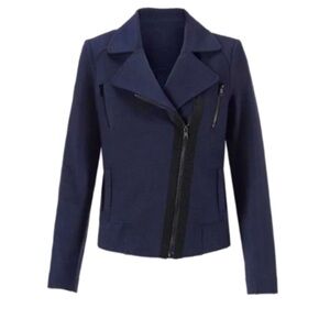 CABI Chance Moto Jacket Navy Blue Style #5476 Shoulder Pads medium